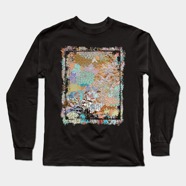 Japanese Floral Pattern Chrysanthemum Cherry Blossom Earth Tone Colors 36 Long Sleeve T-Shirt by dvongart